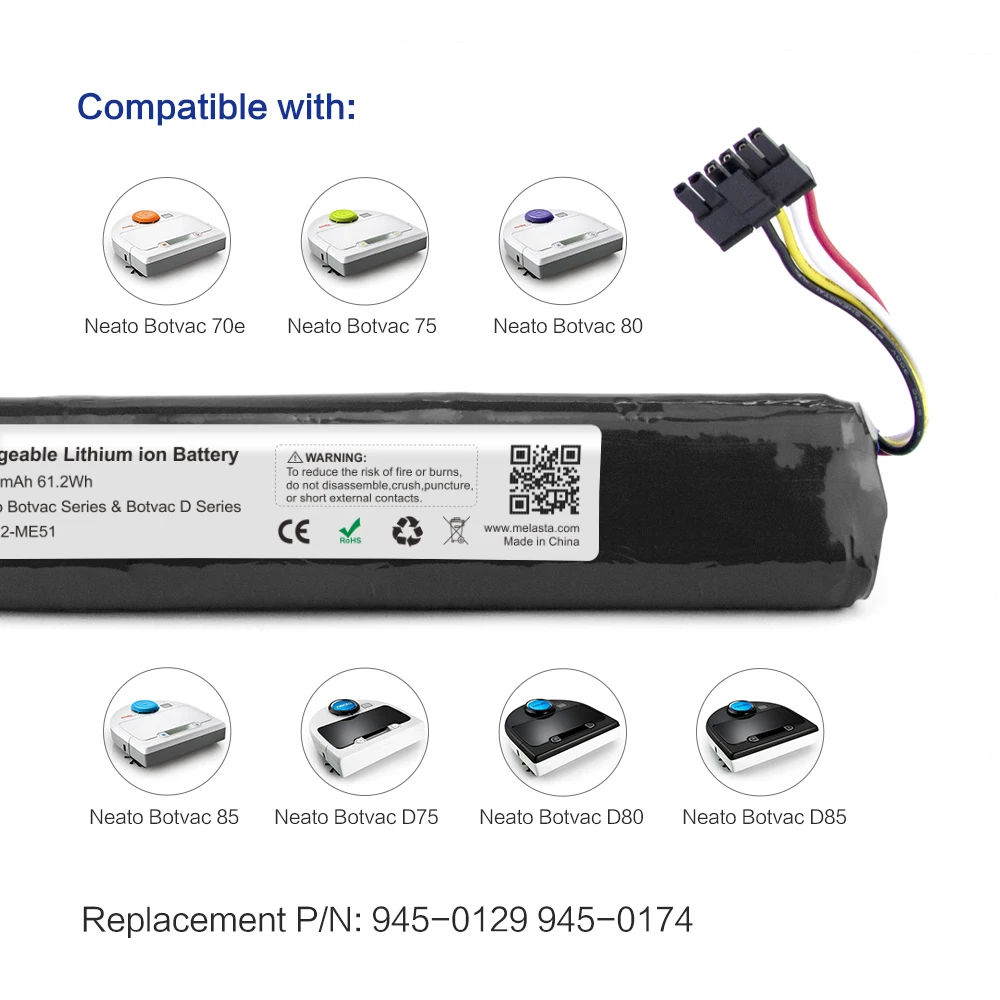 Melasta 12V 5100mAh Li-Ion Ersatz Batterie für Neato Botvac 70e 75 D75 80 85 D80 D85 Staubsauger