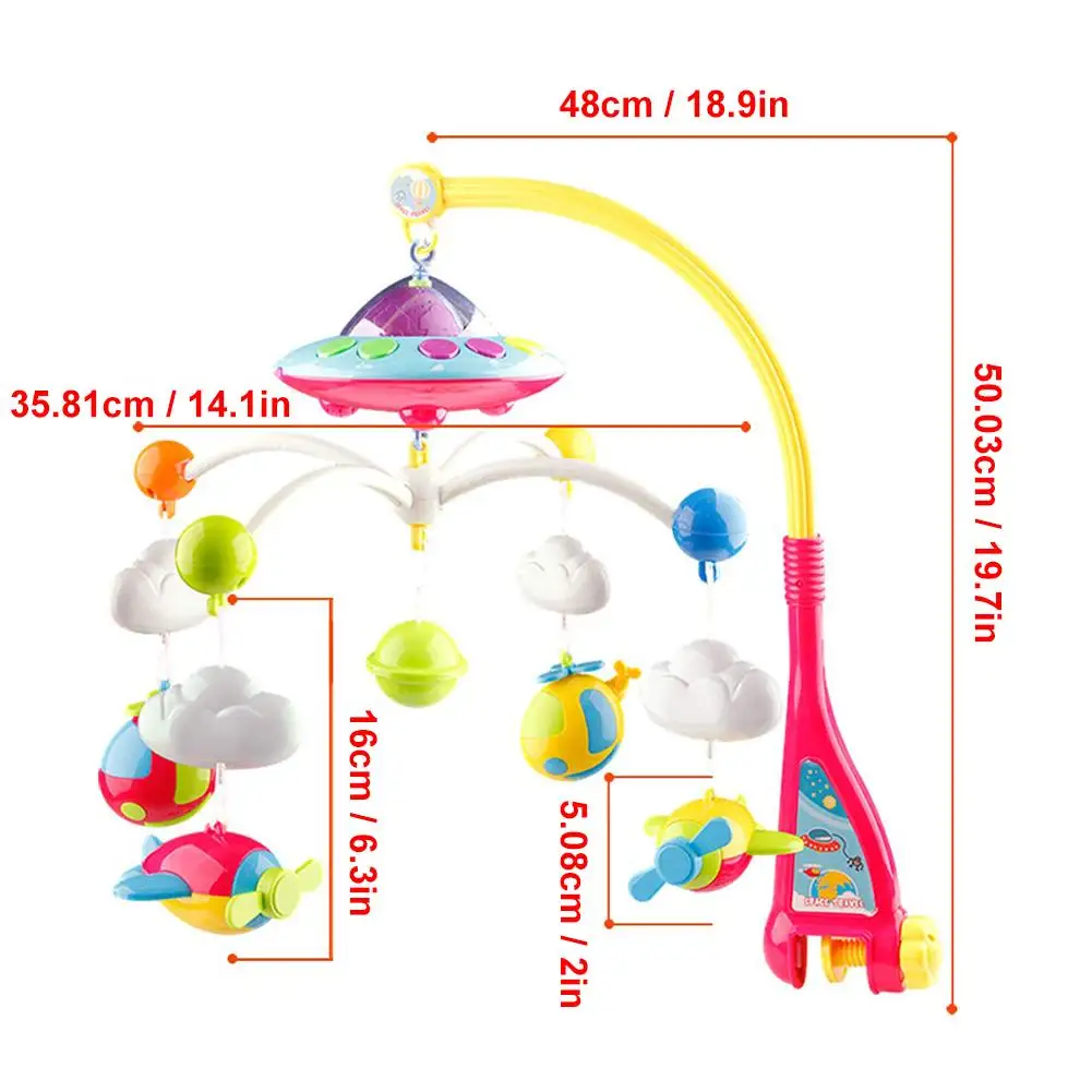 Newborn Mobile Crib with Star Projector Kawaii Plane Rattle Space Rotate Bed Bell Light Music Projection Star Baby Toys 6 Months