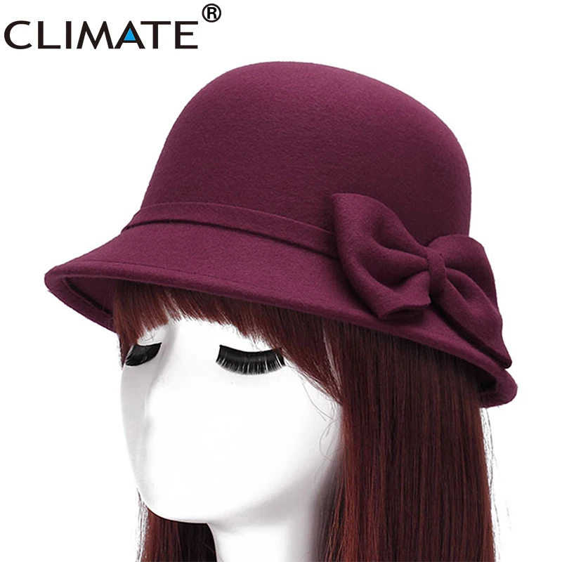 CLIMATE Women Bowknot Fedora Hat Women  Fashion Fedoras Girls Ladies Bowknots Cap Mom Hat Nice Polyester Woolen Cap Hat