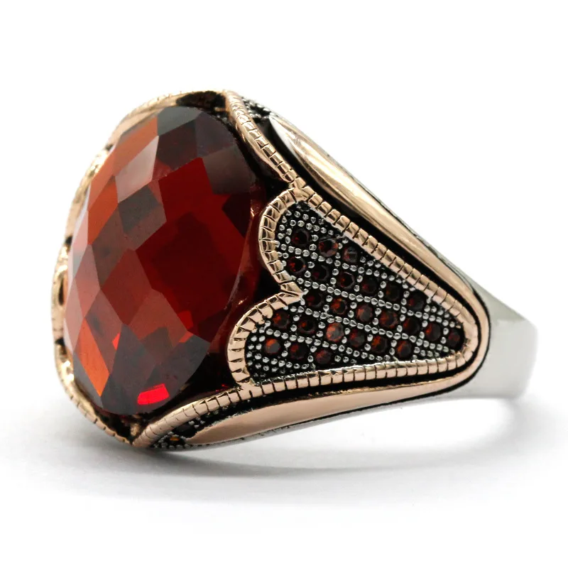 New style red zircon men's ring 925 pure silver middle east men's ring