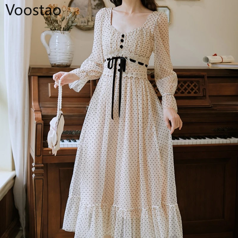 女性のためのシルクシフォンイブニングドレス,フレンチ,ヴィンテージ,シック,波状,プリント,レース,スリム,エレガント,長袖