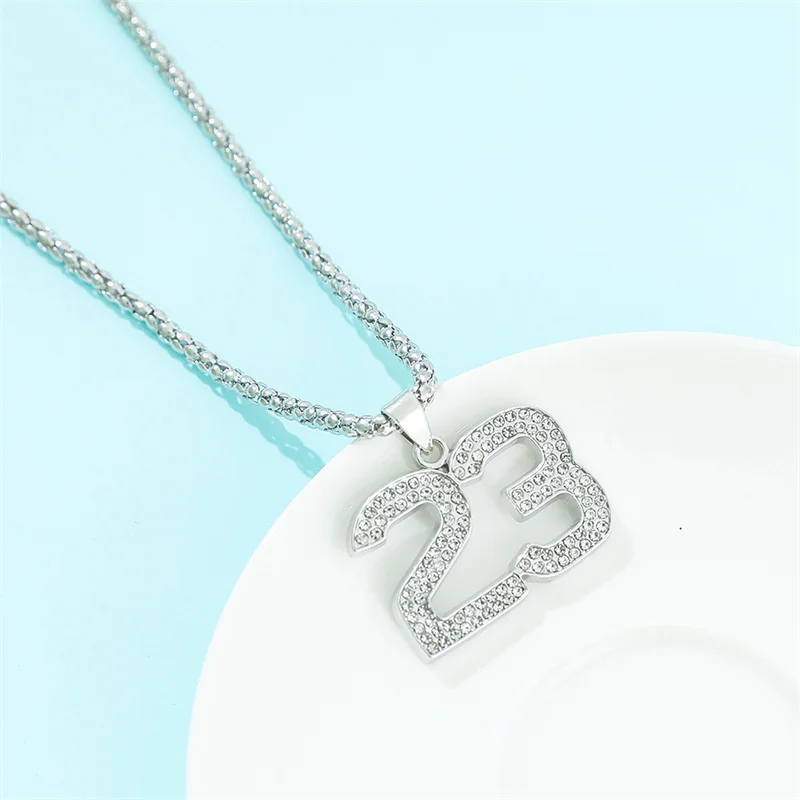 Crystal Hip Hop Basketball Legend Number 23 Necklaces Pendants Bling Gold Plated Cuban Chain Necklace Jewelry For Men Corrente