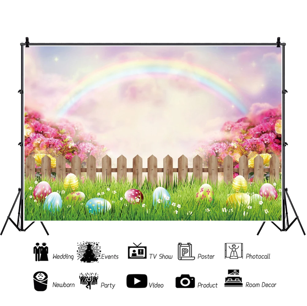 Glücklich Ostern Baby Porträt Hintergrund Photo Grünland Regenbogen Ei Party Decor Fotografie Hintergrund Fotostudio Foto