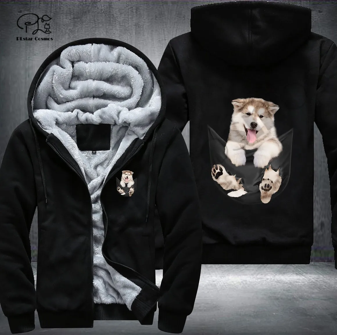 Pet inPocket Dog Lover 3Dprinted Fleece Zipper Hoodie Unique Funny Awsome Men/Women Unisex Winter Warm Double Plus Velvet Jacket