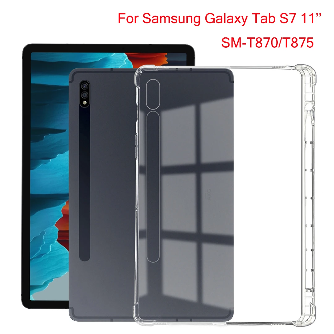 Transparent Cover For Samsung Galaxy Tab S7 11'' 2020 SM-T870 SM-T875 SM-T876B With Pencil Holder TPU Silicon Back Tablet Case