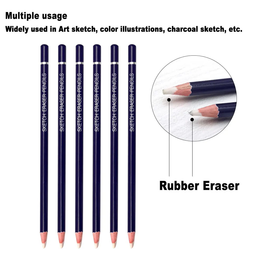 6Pcs Set Rubber Eraser Pencils Art Sketch Highlight Processing Rendering Wipe Revise Details Correct Errors Drawing Stationery