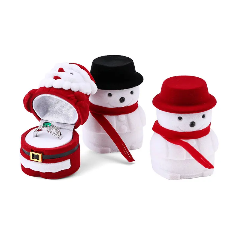 1 Piece snowman Velvet Jewelry Box Santa Claus Ring Box Jewelry Container for Earrings Display Christmas Gift Box Holder