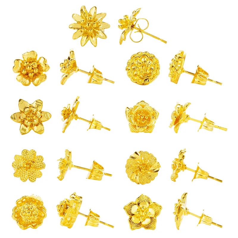 Wholesale Gold-Plated  Flower Ear Stud 24K Gold Rose for Women Ear Climber Earring Jewelry Valentine\'s Day Gift