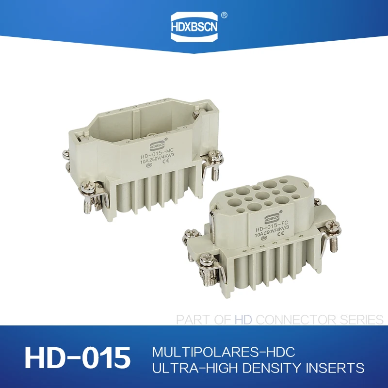 HDXBSCN Industrial rectangular heavy duty connector HDC HD-015-MC MALE INSERT 10A 250V waterproof plug Ilme
