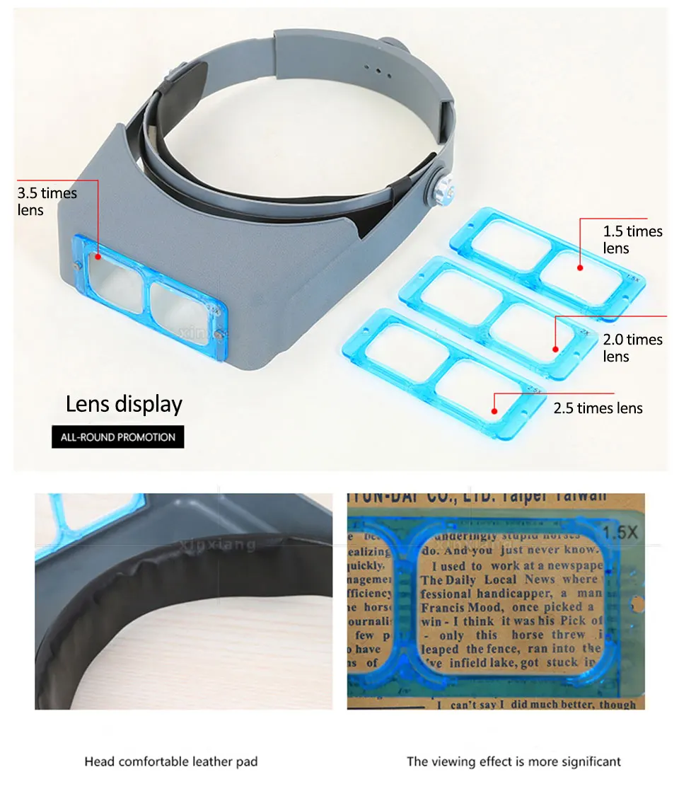 1,5X2X2,5X3,5X Professionelle Kopf Tragen Lupe Optivisor Augenlupe 4 Objektiv Lupe Für Uhr Reparatur Schmuck Machen Schweißen – Detail 4