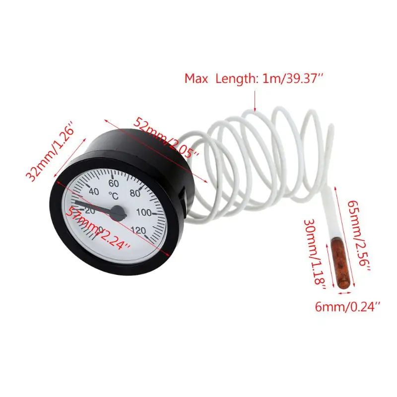 Dial Thermometer Capillary Temperature Gauge 0-120℃ water & oil with 1m Sensor A0KF