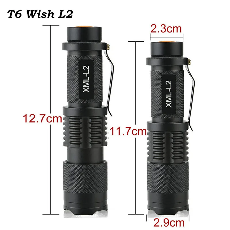 Anjoet Mini ZOOMABLE Q5 T6 L2  ZOOM Tactical Flashlight 14500 18650  battery mini Torch light Lamp+ mini Holster