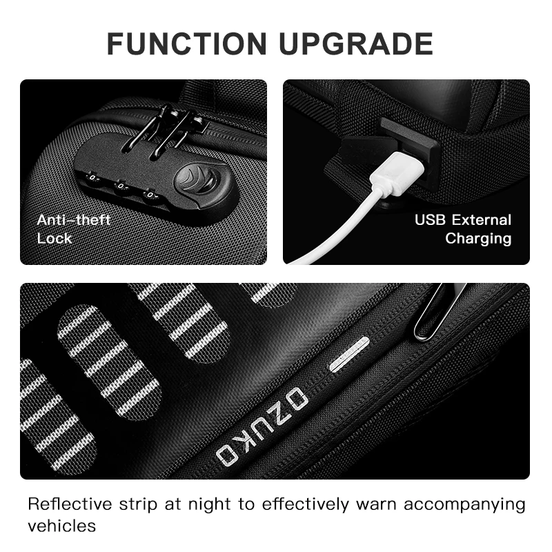 OZUKO Fashion New Men Chest Bag Multifunction Anti-theft Chest Pack Male Waterproof Sling Messenger Bags USB Mens Crossbody Bag