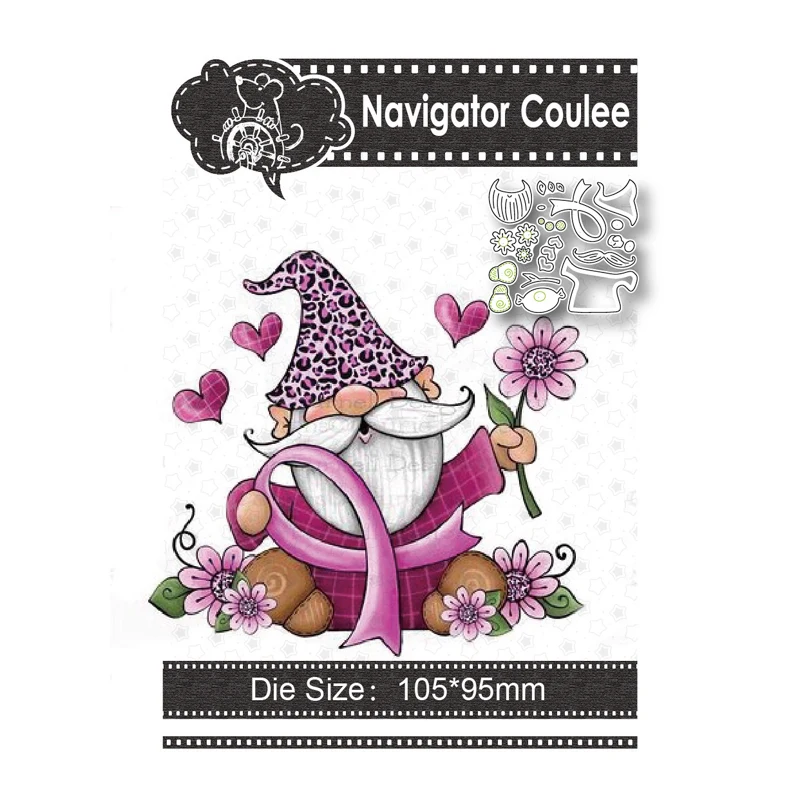 Gnome pink ribbon breast cancer  new die dies 2021 layered metal cut stamp scrapbook photo album decoration diy card craft mold.