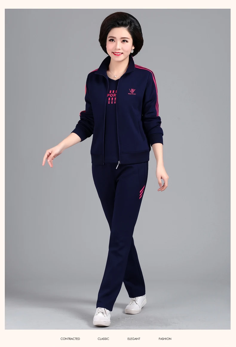 High quality Sporting suit female New Spring autumn Middle age clothing Leisure Women sports sweatshirts Cotton 3-piece set 5XL