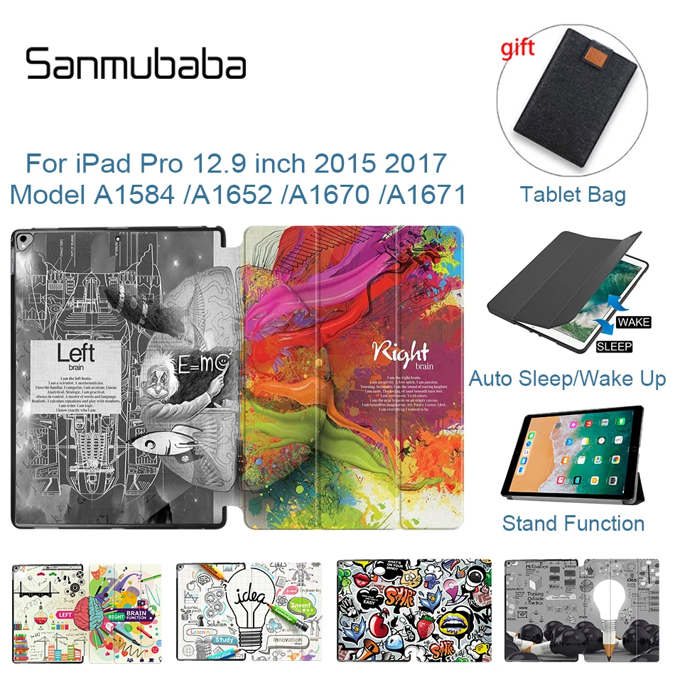 Sanmubaba Case For Apple iPad Pro 12.9 inch 2015 2017 Version Brain Graffiti Tablet Case funda Model A1584 A1652 A1670 A1671