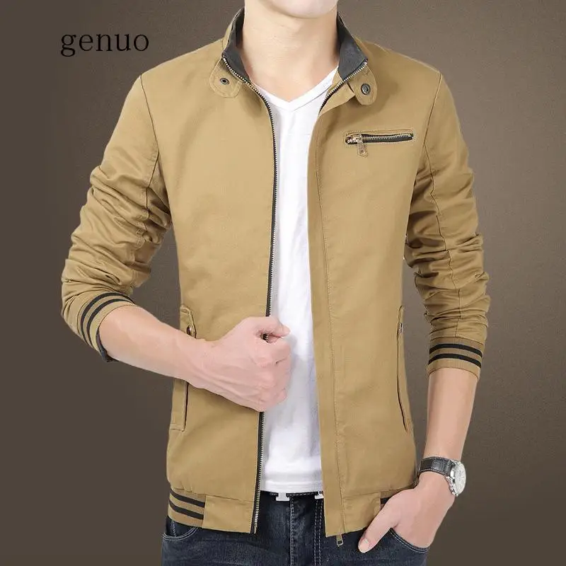 

Autumn New Style Casual Stand Collar Jacket Men's Solid Color Long-sleeved Coat Pure Cotton Washing Men'S Wear