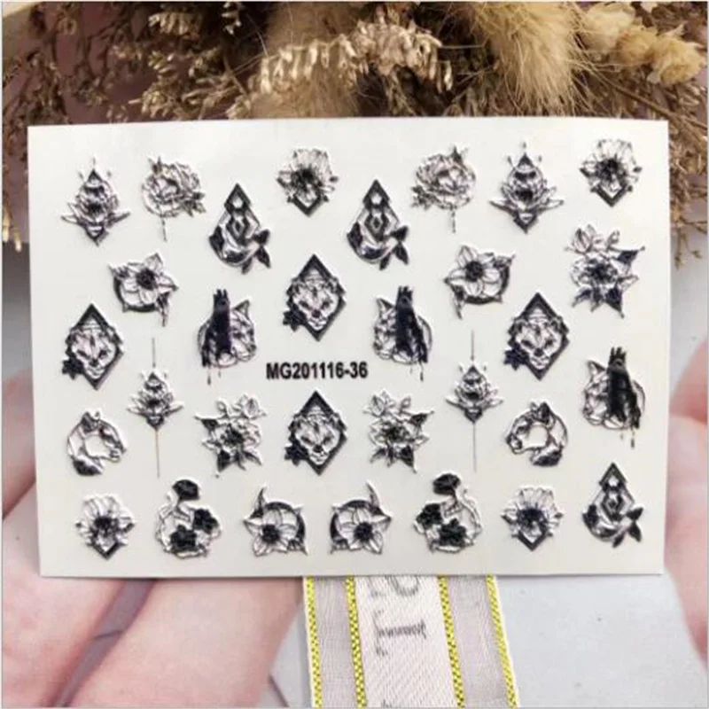 High Quality Fashion New Arrival DIY Water Slide Nail Stickers Engraved Flowers Wet Nail Decals Nail Art Nail Ornament Manicure