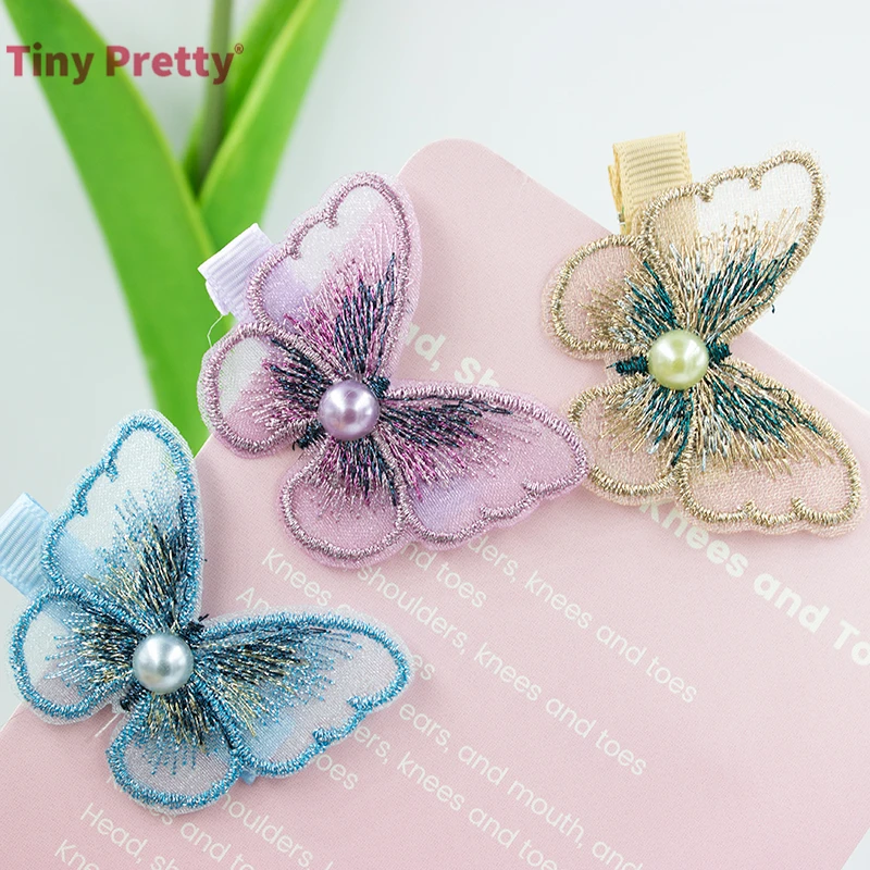 2PCS 50mm Embroidered Butterfly Hair Clips Vintage Chinese Embroidery Butterfly Hairclips for Girl, Wedding Party Hair Jewelry