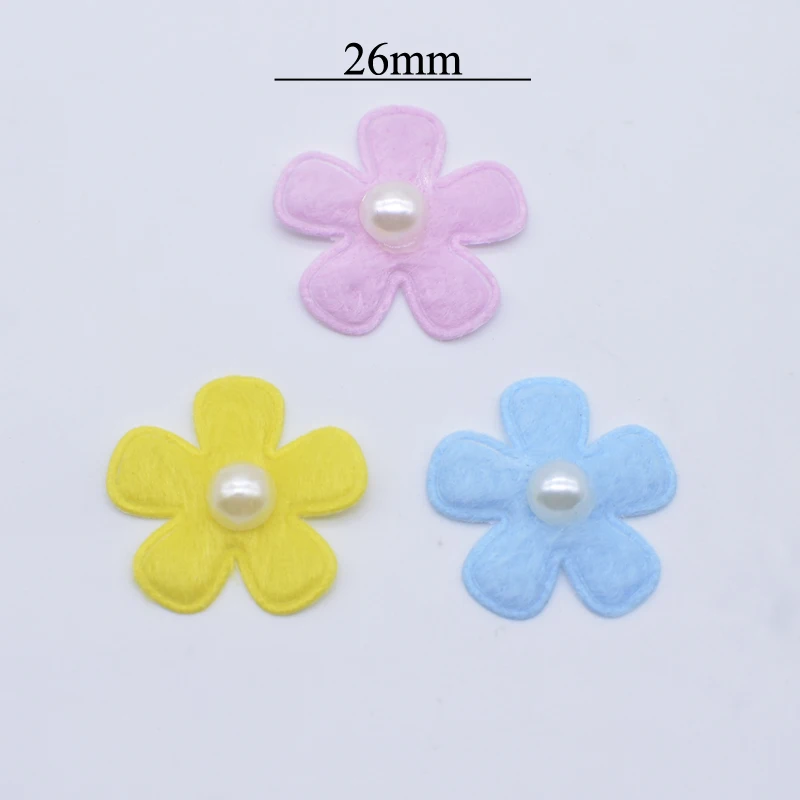 50Pcs 26mm abbellimento fiore di stoffa con perla per vestiti Patch tessuto cucito artigianato calzini guanti scarpe decalcomania copricapo Decor