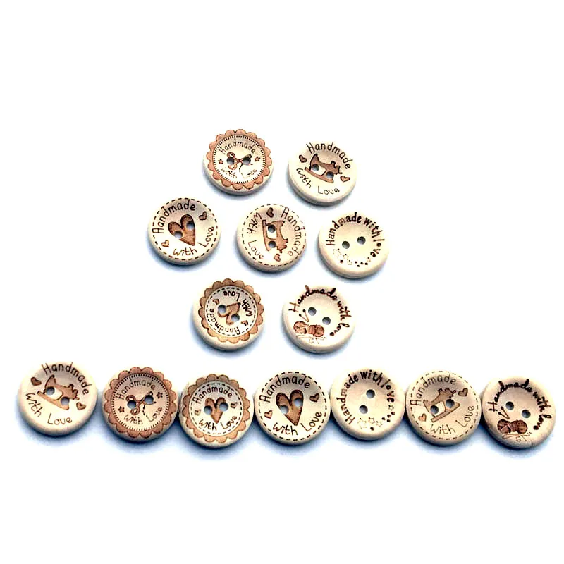 15/20/25mm Handmade With Love DIY Round Wooden Buttons Natural Color Buttons For Scrapbooking Crafts Sew Button SC253