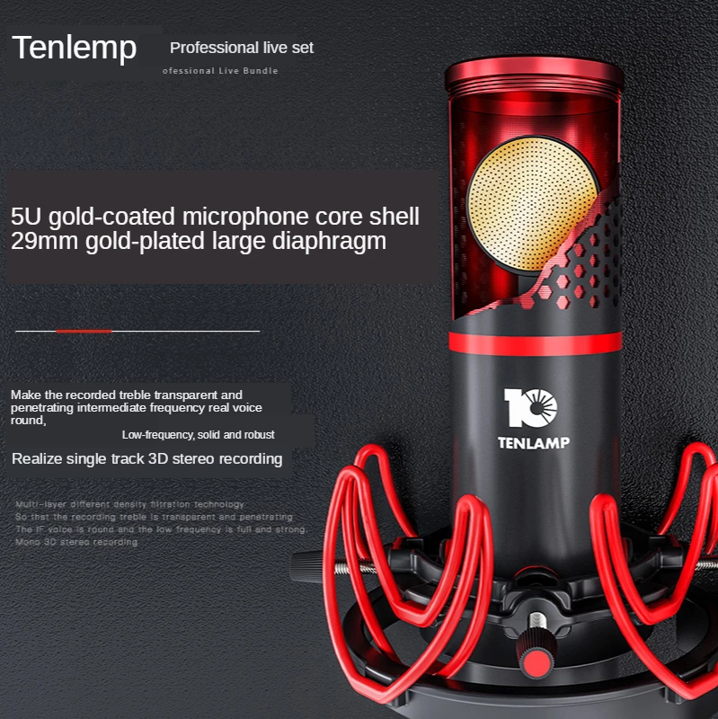 Tenlamp Sound Card Professional Microphone External Device Stereo Karaoke Bluetooth Computer PC Mobile Phone Live Singing