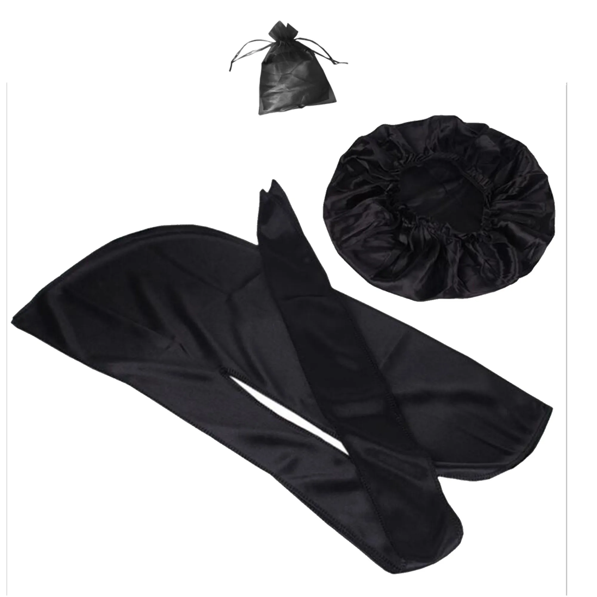 

2020 black white orange custom logo matching silky wave cap bonnet and durag set in bag