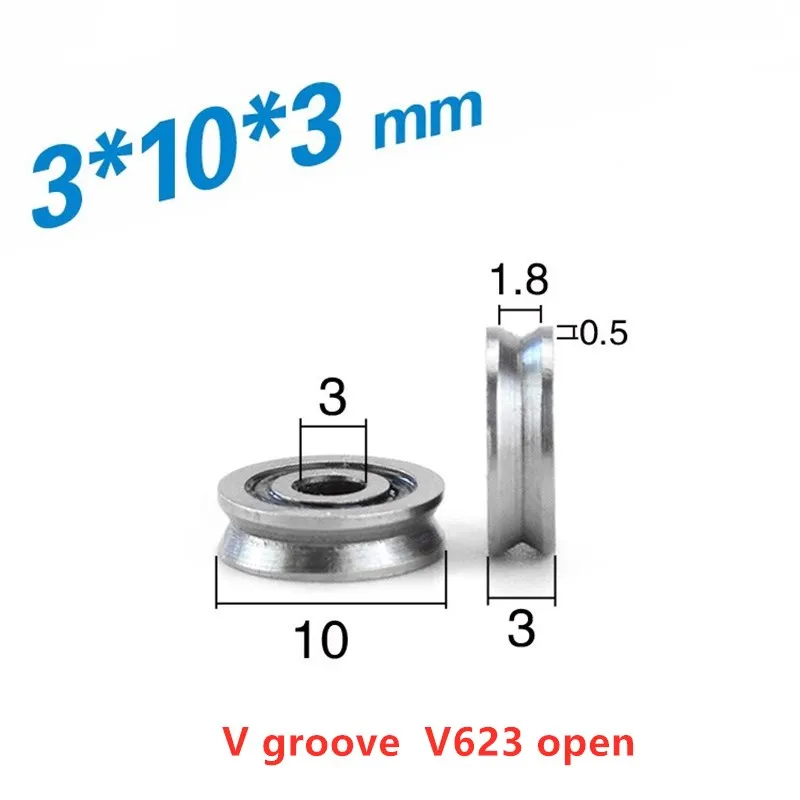 50 Stück V623 V624ZZ U623ZZ U624ZZ U604ZZ V-/U-Nut-Rollenlager 3x10x3 3x12x4 4x13x6 3x12x4 4x13x4 mm – Detail 1