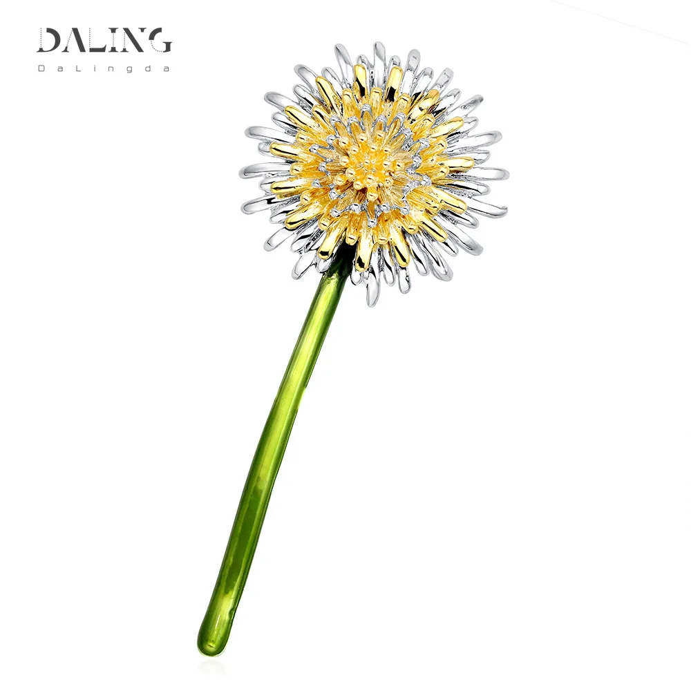 2021 New Green Dandelion Flower Enamel Brooches Women Men's Weddings Plating Plants Brooch Pins Gifts