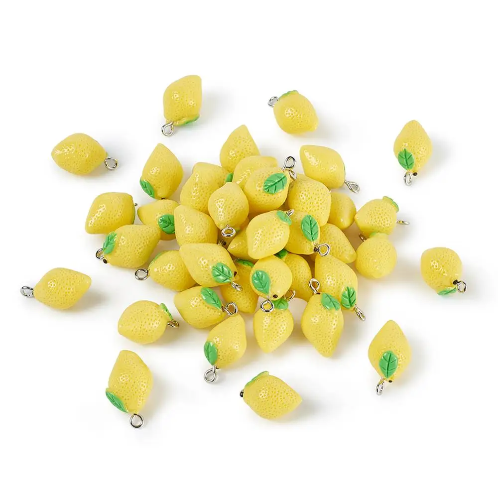 100/200pcs Cute Lemon Pendants Fruit Resin Charms Fit Jewelry Making DIY Necklace Earrings Charms Key Chains Women Accessories