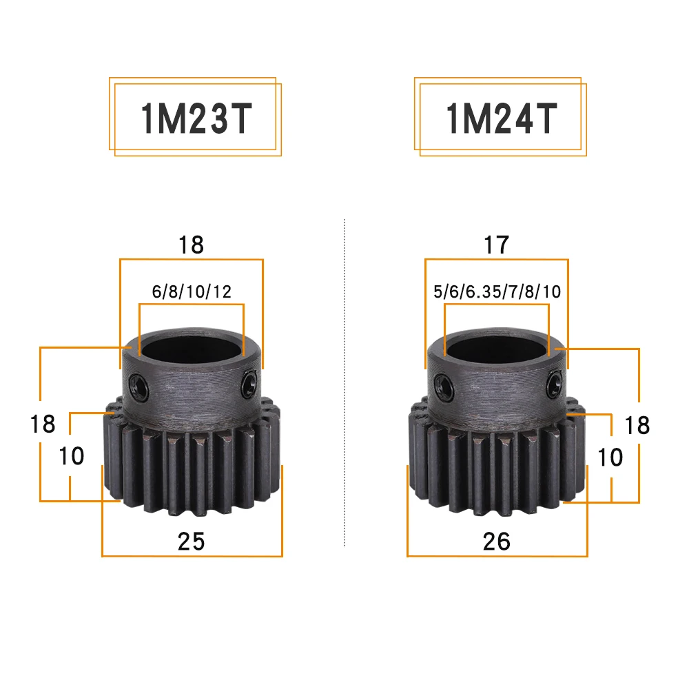 1 Piece Module 1 Motor Gear 1M-21T/22T/23T/24T SC45#Carbon Steel Material Blackening Spur Gear Bore Size 5/6/6.35/7/8/10/12 mm