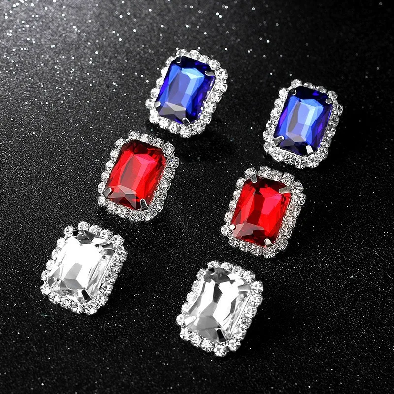 

TREAZY Elegant Geometric Crystal Stud Earrings For Women Jewelry Red/Royal Blue Stone Bridal Earrings Wedding Prom Gifts