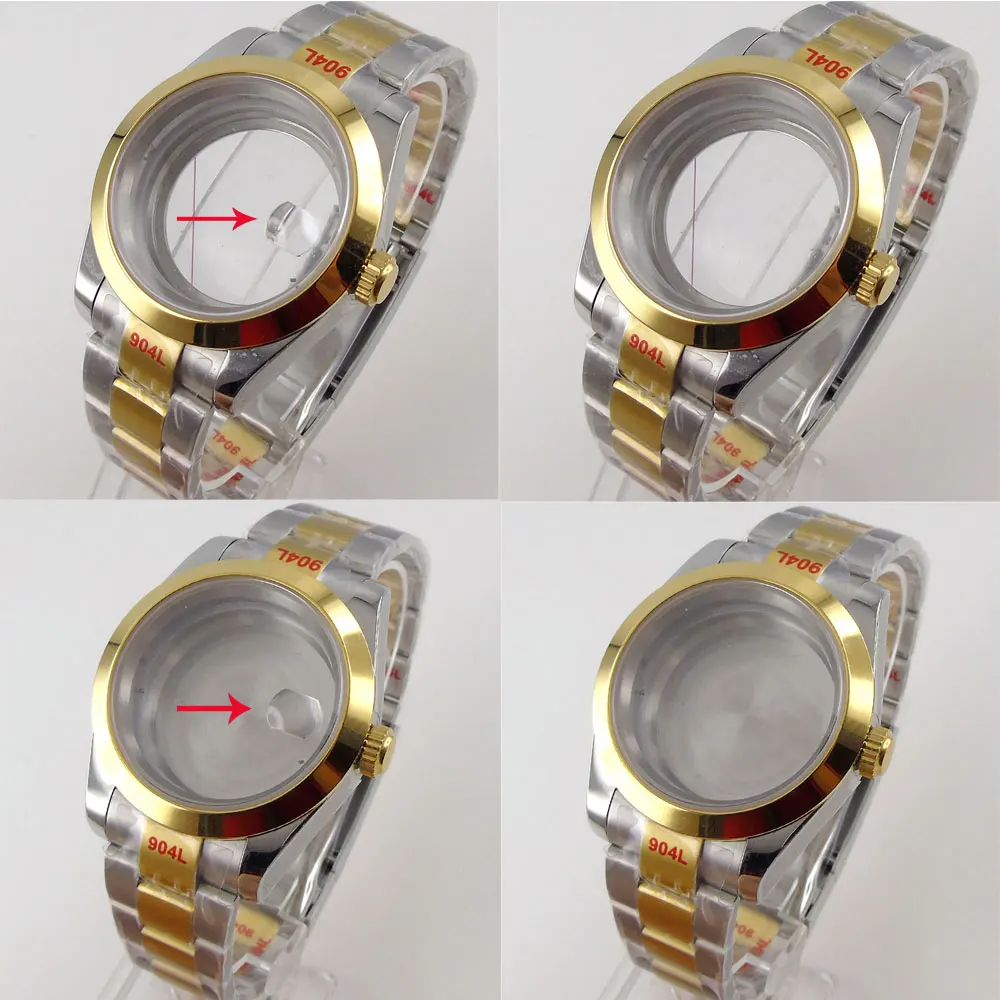 Gold Automatic Watch Case 39mm 36mm for NH35 NH36 NH38 ETA2824 PT5000 Miyota8215 821A DG2813 Two Tone Sapphire Crystal Cyclops