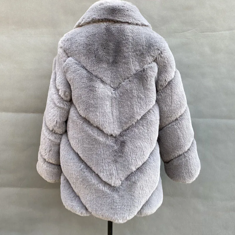 ZADORIN-abrigo largo de piel sintética de conejo para mujer, chaqueta mullida y cálida con cuello vuelto, moda de invierno