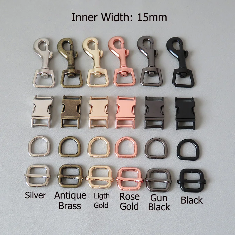 10Sets/Pack Wholesale Price Inner Width 15mm Straps Metal Buckle D Ring Adjuster Slider Clasp For Dog Collar Leads Clip Hooks