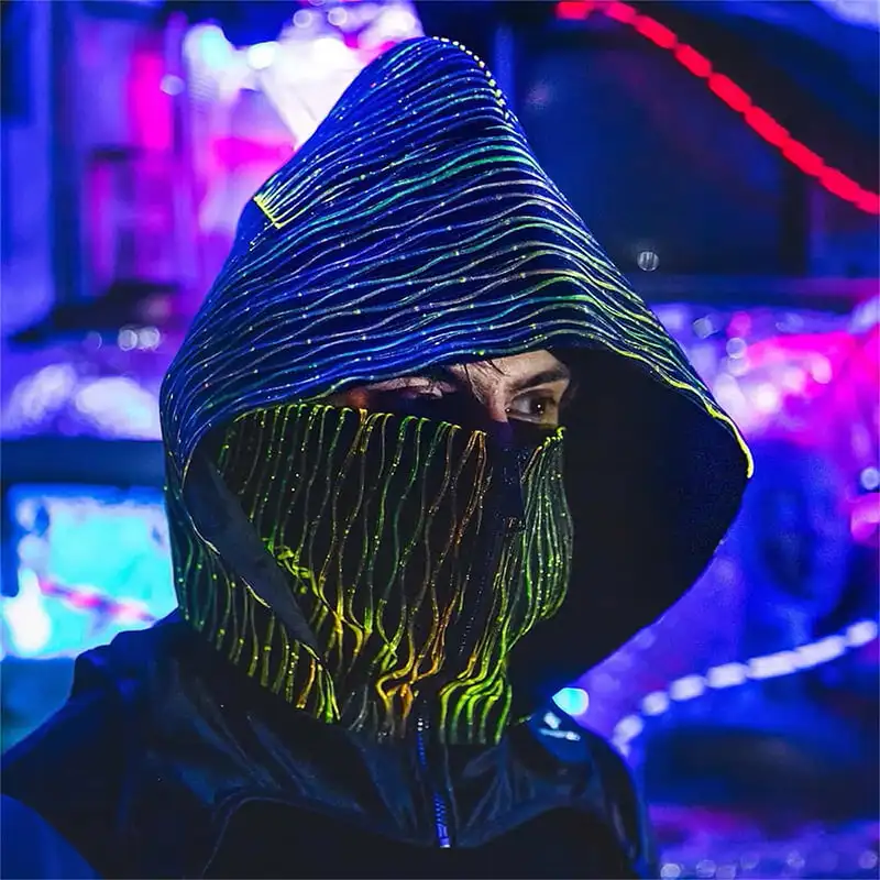 Lumisonata 7 colors 5 flashing modes Cosplay Party Wear Men Women Led Pullover  Cap  Light Up Cyber Punk  Cap Cosplay Props