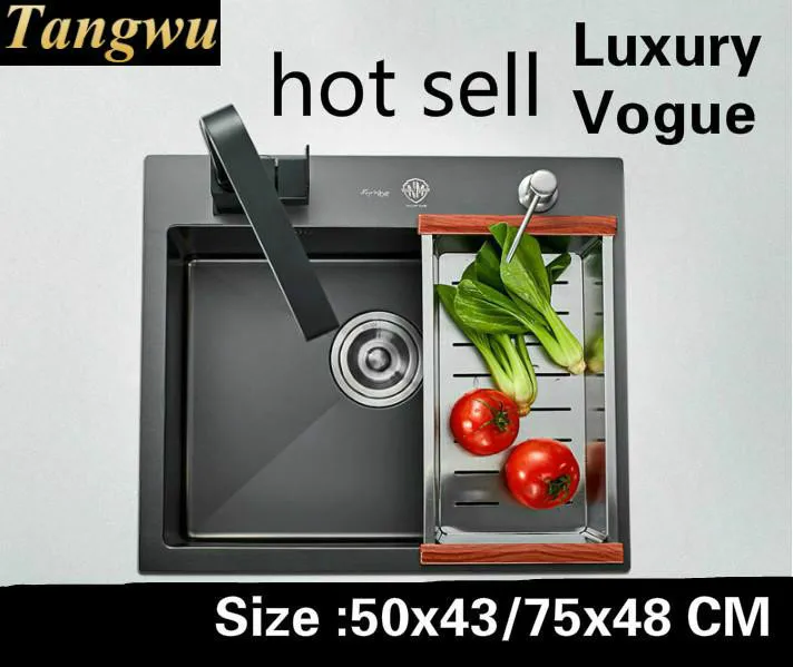 

Free shipping Home kitchen manual sink single trough vogue wash vegetables 304 stainless steel high quality 50x43/75x48 CM