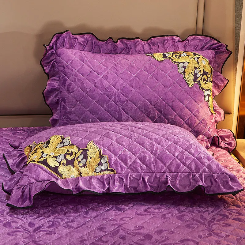 Velvet Pillowcases for Bed, Vintage Embossed, Solid Pillow Shams, Rectangular, Soft, Quilted, Warm, Winter, 48x74cm, 2 Pcs