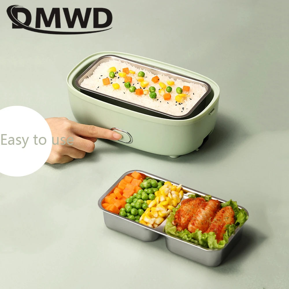 DMWD Household Electric Heating Lunch Box Double-layer Food Heater Portable Rice Cooker Mini Cooking Container Office Warmer