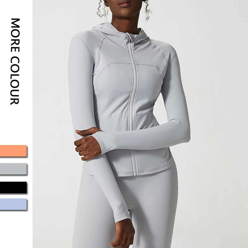 New Arrivals Women Hooded Jacket Long Sleeve With Thumb Holes Workout Yoga Shirt Outdoor Running Coat Gym Sweatshirt Ftness Top