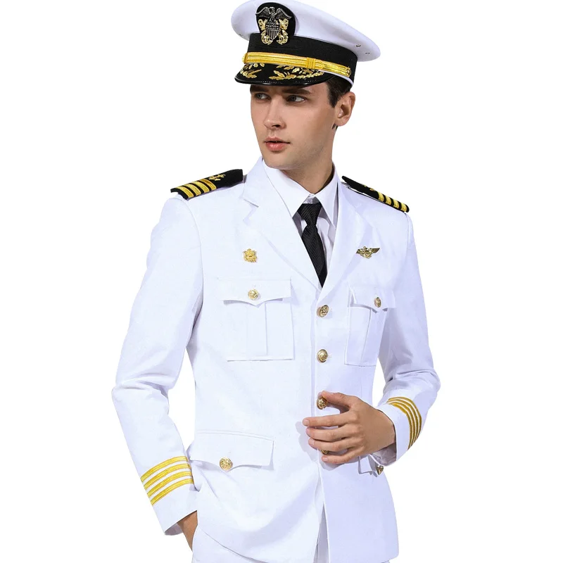 Captain Seaman Professional Uniform Security Guard Business Clothing Costume Suit Pilot Ship Sailor Performance Dress Jacket