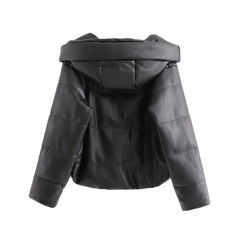 Korean winter jacket women leather jacket kawaii black parka bubble jackets coats hooded  cropped leather puffer jacket ladies