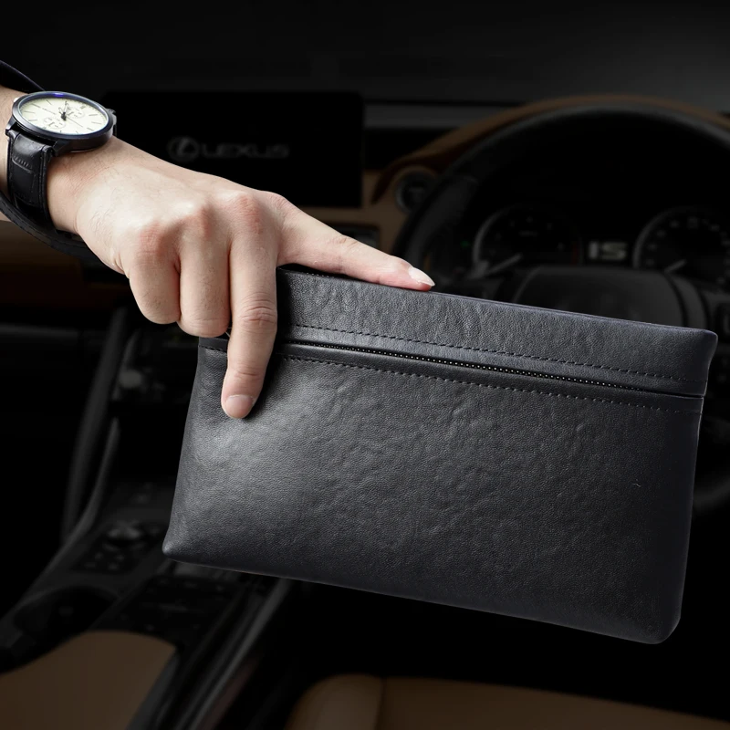 Handmade Men\'s Fashion Business Men\'s Clutch Bag Handbag Genuine Leather Clutch Black Large Capacity Envelope Bags