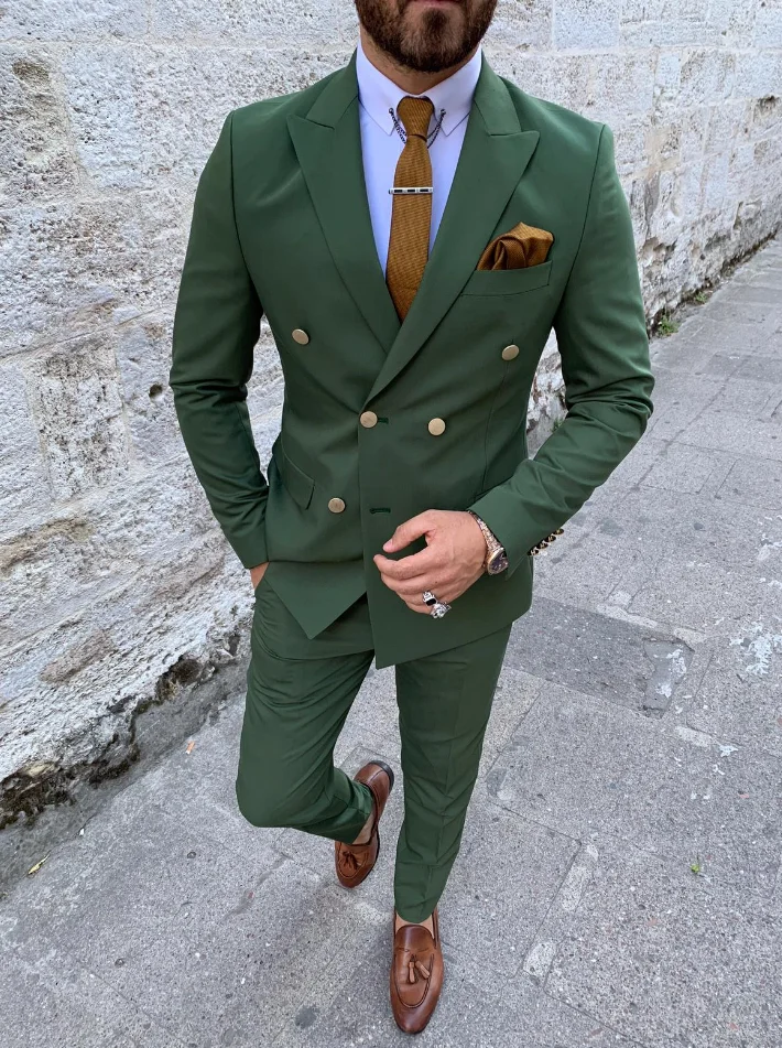 Grün Männer Smoking Bräutigam Tragen Anzüge Schal Revers Slim Fit Hohe Qualität Hochzeit Business Prom Party Anzüge 2 Stück anzug (jacke + Hosen)