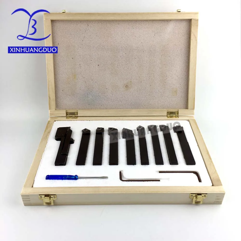 12mm 9pcs/set Indexable Carbide Turnnig Tools Lathe Cutting Tools Set + Inserts For Mini Lathe Titanium coated blade Optional