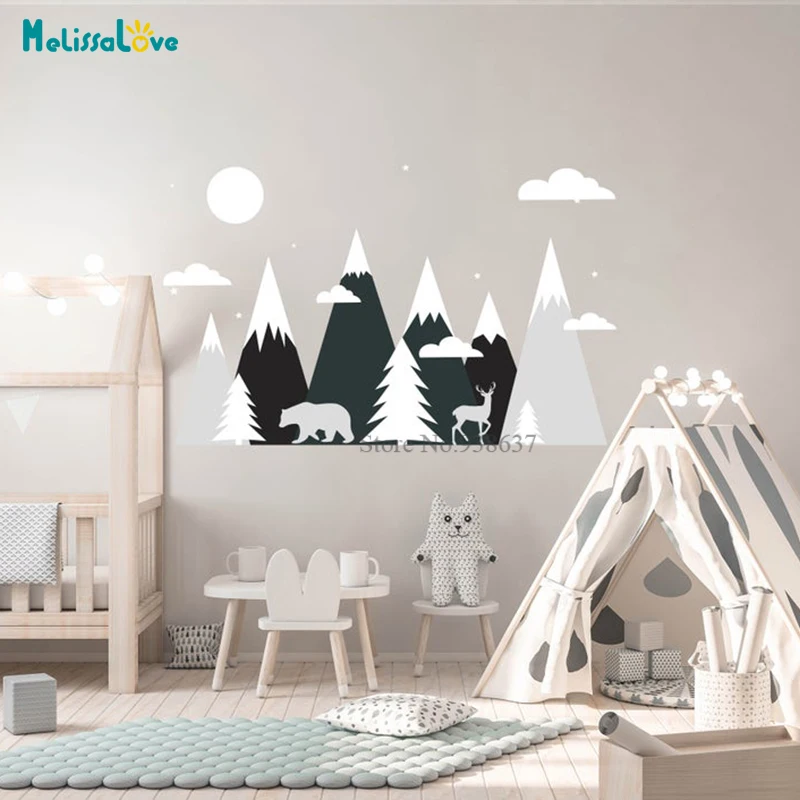 Big Size Mountains Wall Decal Baby Kids Nursery Room Adventure Theme Decor Playroom Removable Vinyl Wallpaper BA482-2