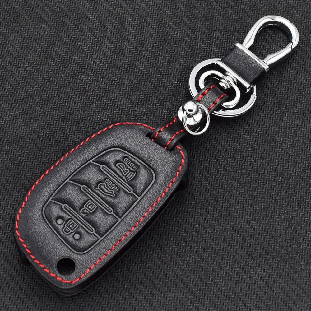 Real Leather Car Key Case For Hyundai Sonata / Santa Fe / Tuscon / Creta / ix35 Remote Fobs Cover Keychain Holder Protector Bag