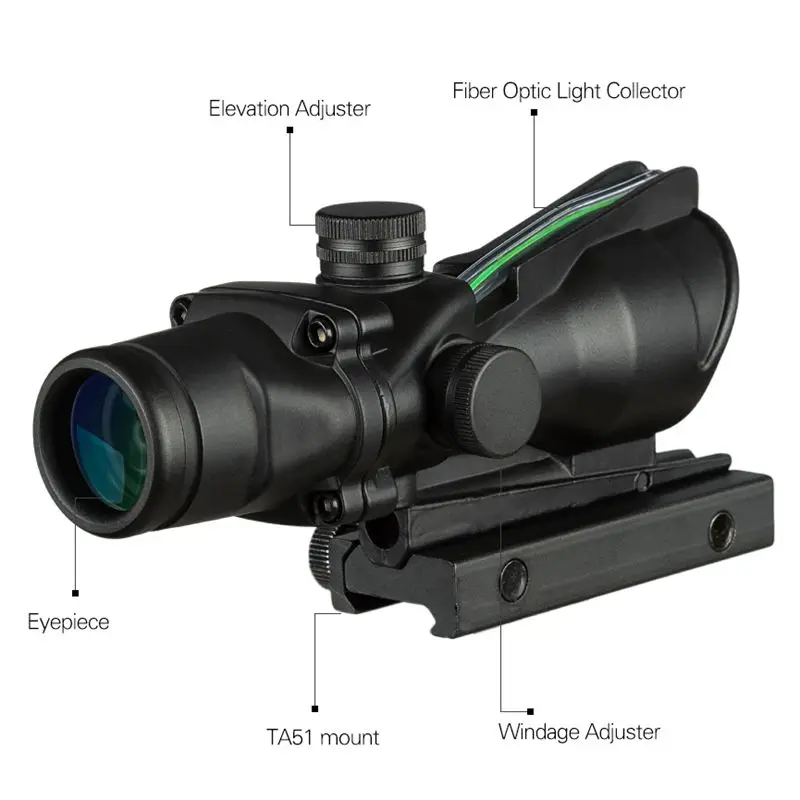 4X32 Hunting Riflescope Real Fiber Optics Grenn Red Dot Illuminated Etched Reticle Tactical Optical Sight