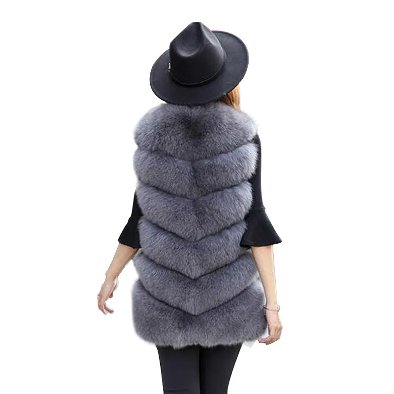 Gilet in pelliccia di volpe sintetica pelosa di lusso invernale Gilet in pelliccia da donna Plus Size cappotto lungo in pelliccia sintetica Casual cappotto invernale veste femme Coat