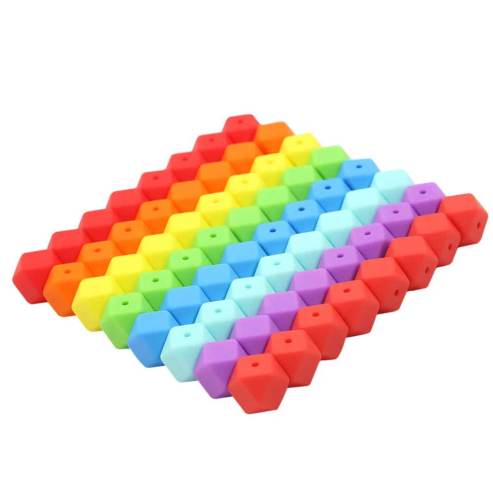 Cute-idea 14mm 10pcs Eco-friendly Hexagon Silicone Beads,Teething Pacifier Chain,sensory Chew Handmade for Baby products Toys